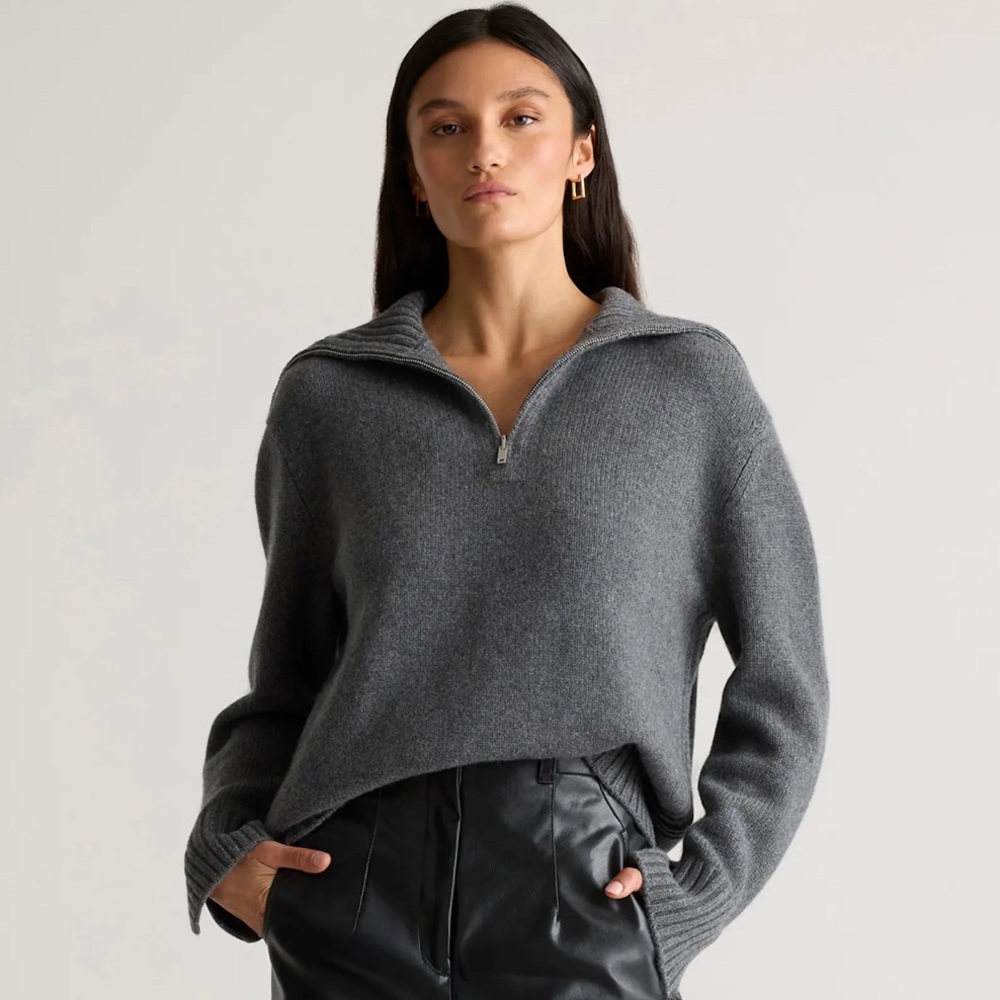Luxe Baby Cashmere Gray Quarter Zip Sweater- Quince